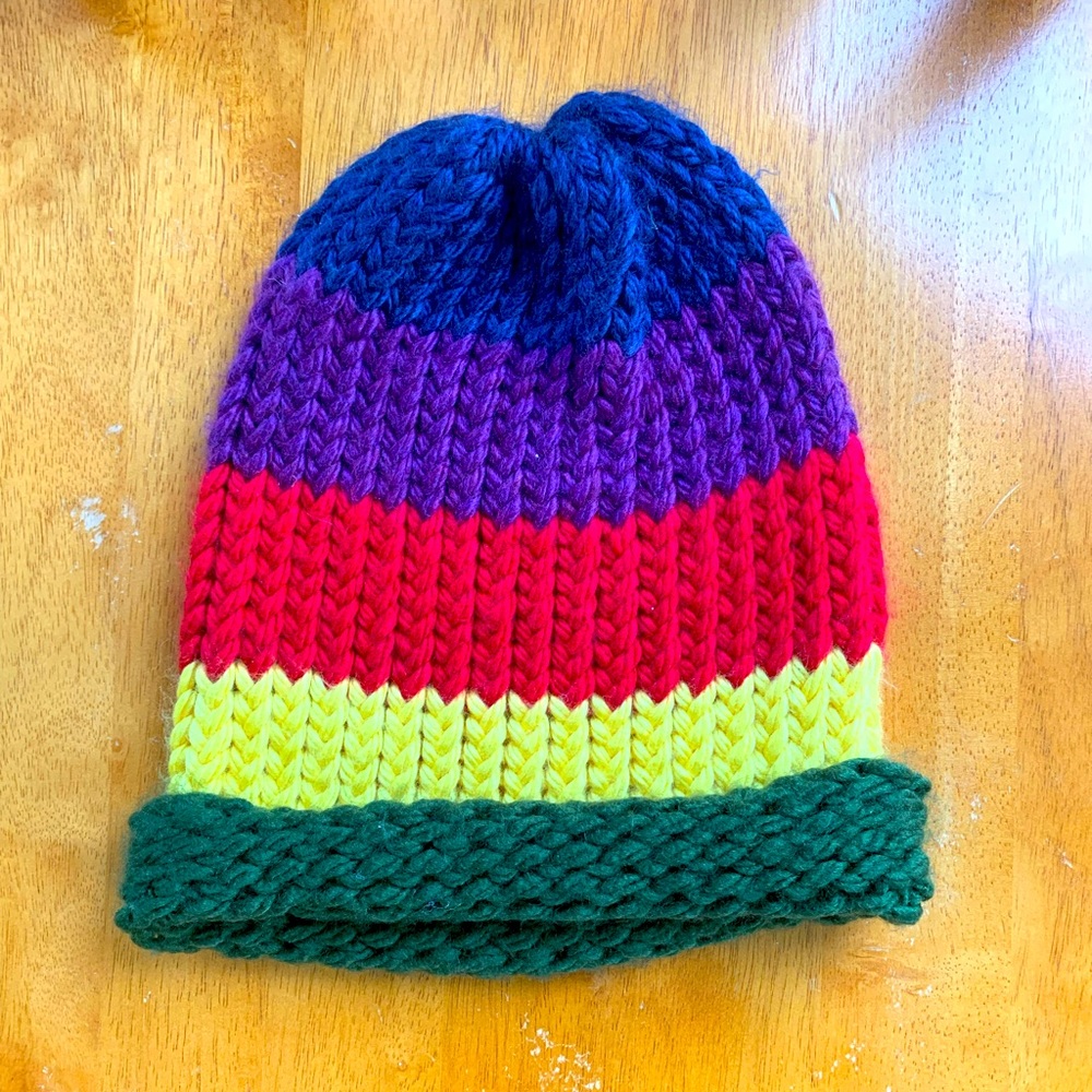 Hand knit rainbow hat